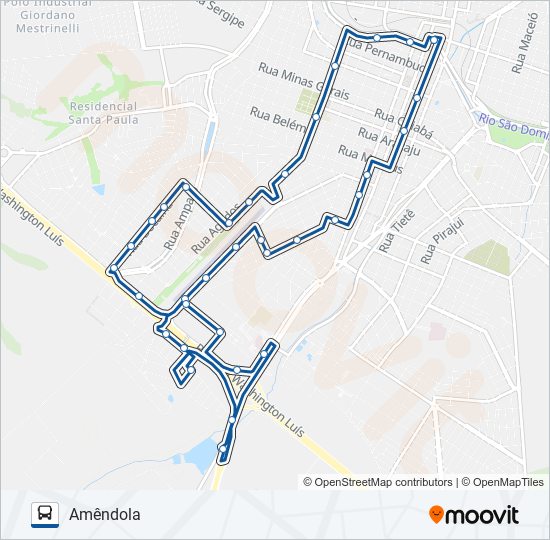 Mapa da linha AMÊNDOLA de ônibus