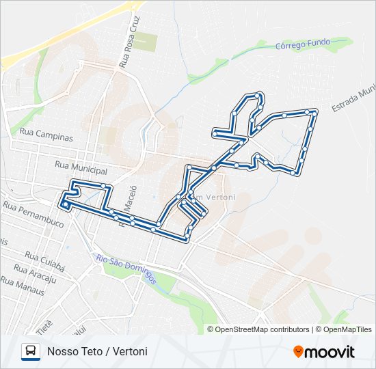 Mapa da linha NOSSO TETO de ônibus
