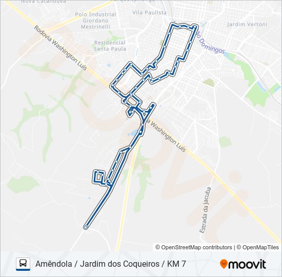 AMÊNDOLA / JARDIM DOS COQUEIROS / KM 7 bus Line Map