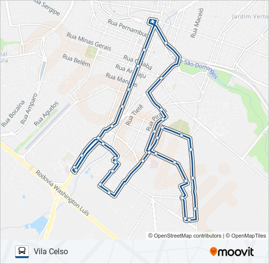 Mapa da linha VILA CELSO de ônibus