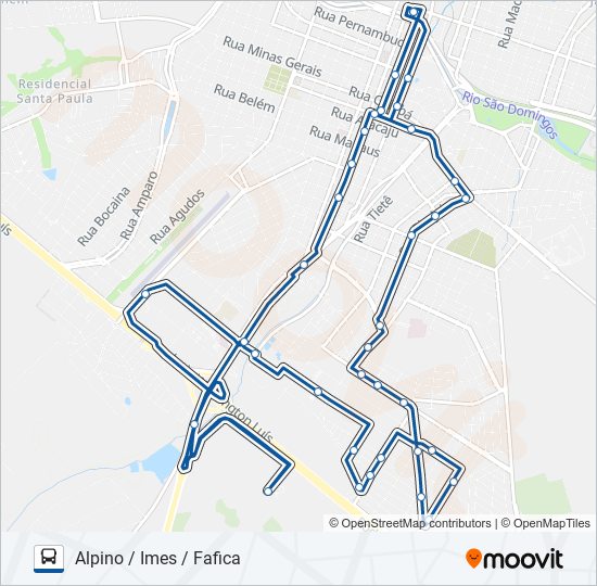 Mapa da linha ALPINO / IMES / FAFICA de ônibus