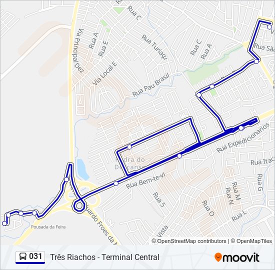 Mapa da linha 031 de ônibus