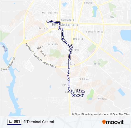 Mapa da linha 001 de ônibus