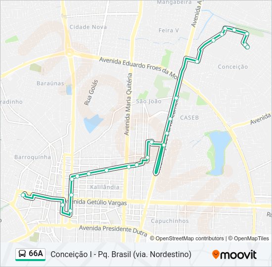 Mapa da linha 66A de ônibus