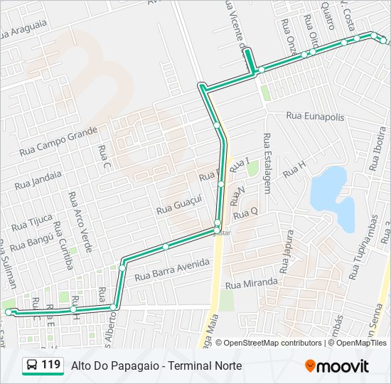 Mapa da linha 119 de ônibus