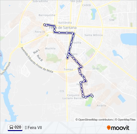 Mapa da linha 020 de Bus