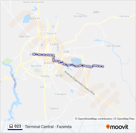 Mapa da linha 023 de ônibus