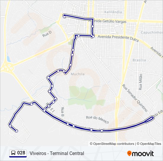 Mapa da linha 028 de ônibus