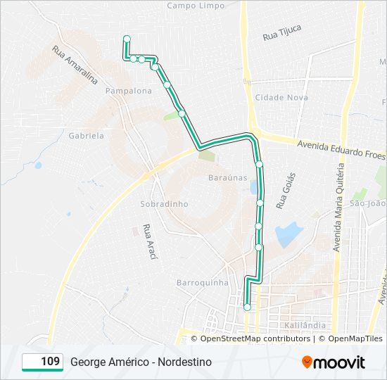 Mapa da linha 109 de ônibus