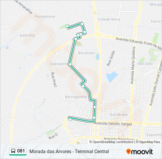 Mapa da linha 081 de ônibus