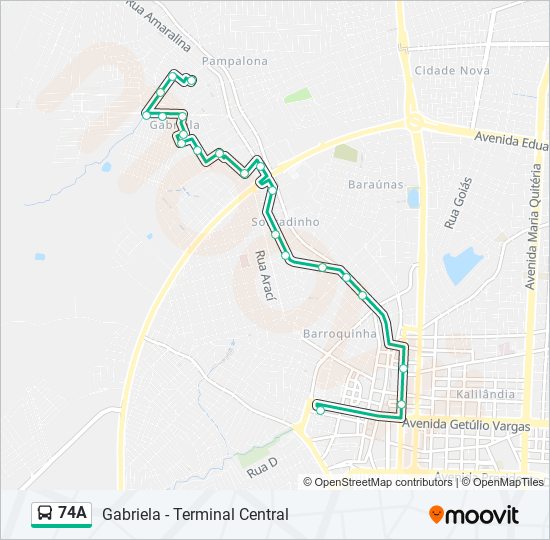 Mapa da linha 74A de ônibus