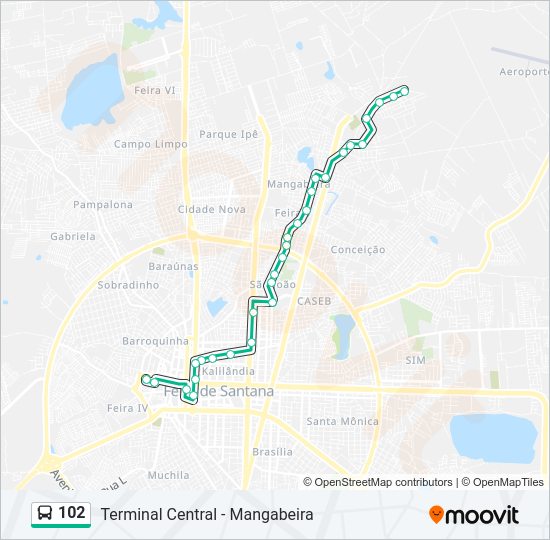 Mapa da linha 102 de ônibus