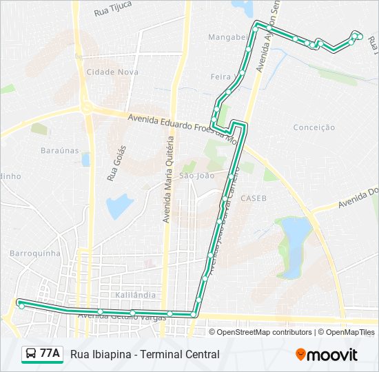 Mapa da linha 77A de ônibus