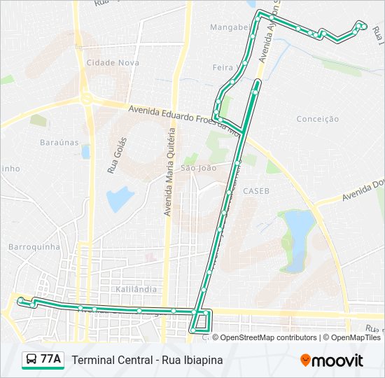 Mapa da linha 77A de ônibus