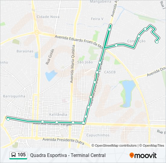 Mapa da linha 105 de ônibus