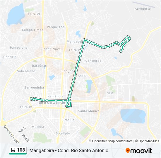 Mapa da linha 108 de ônibus