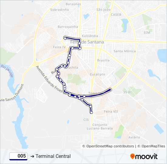 Mapa da linha 005 de ônibus