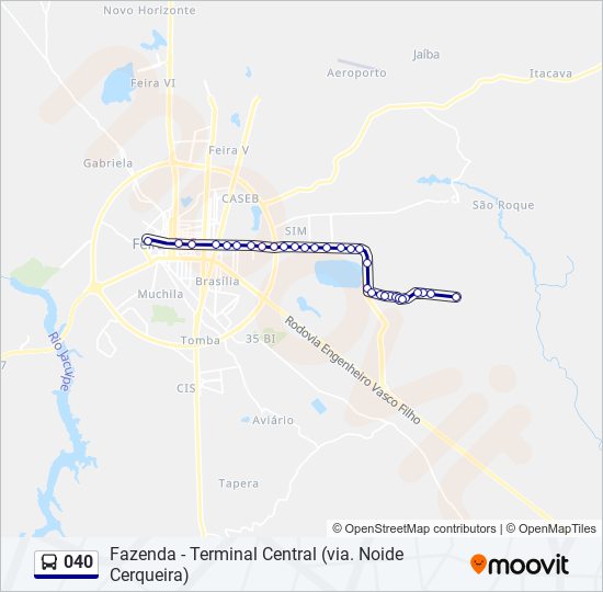 Mapa da linha 040 de ônibus