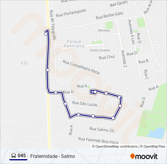 Mapa da linha 045 de ônibus