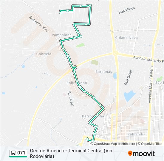 Mapa da linha 071 de ônibus