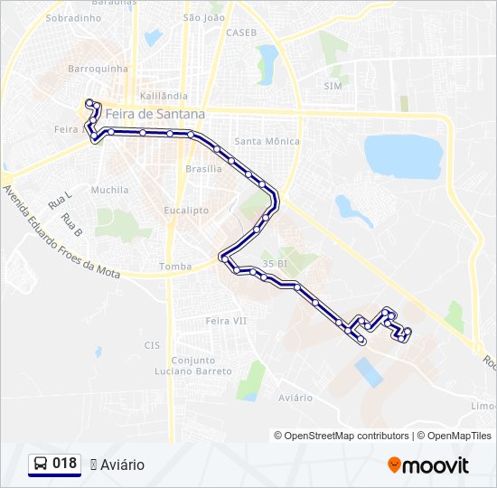 Mapa da linha 018 de ônibus