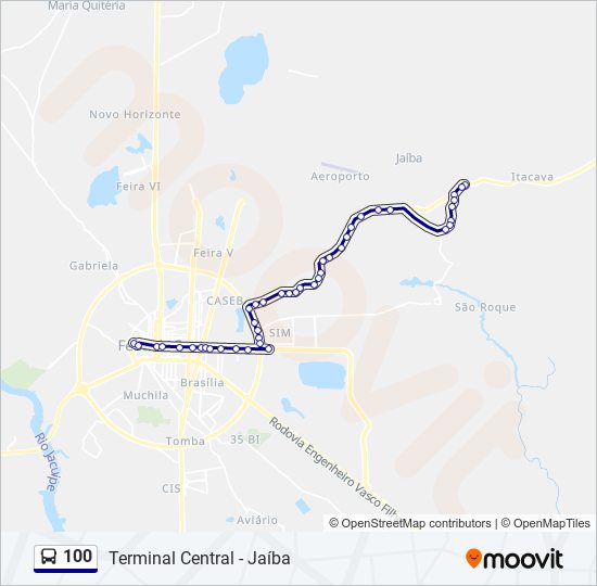 Mapa da linha 100 de ônibus