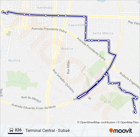 Mapa da linha 026 de ônibus