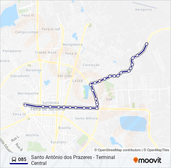 Mapa da linha 085 de ônibus