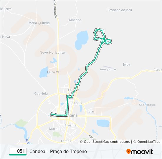 Mapa da linha 051 de ônibus