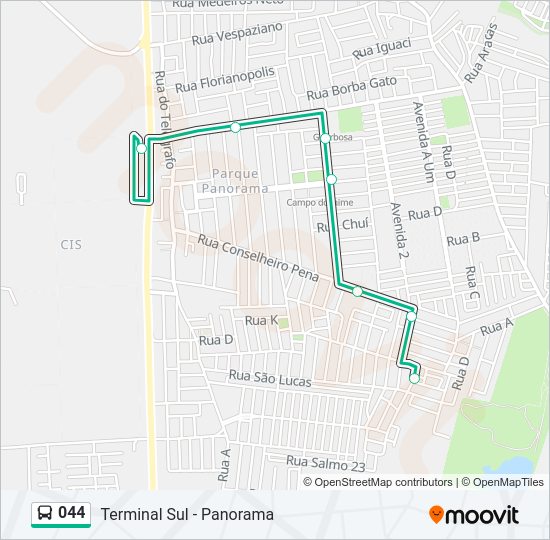 Mapa da linha 044 de ônibus