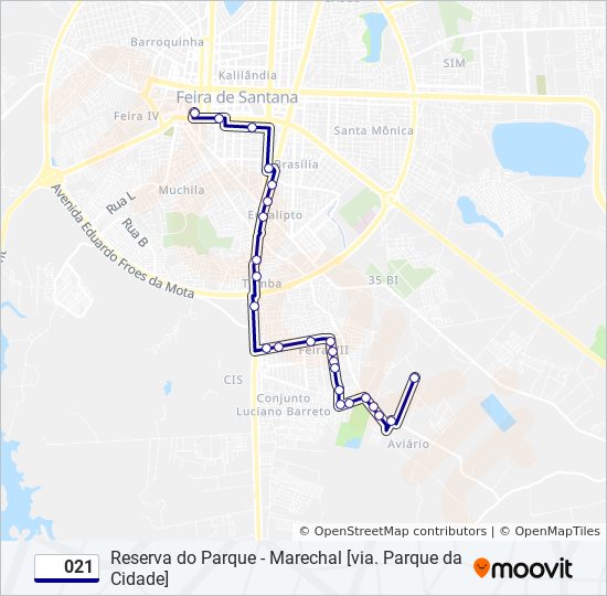 Mapa da linha 021 de ônibus