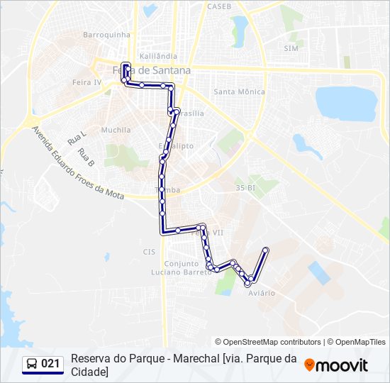 Mapa da linha 021 de ônibus