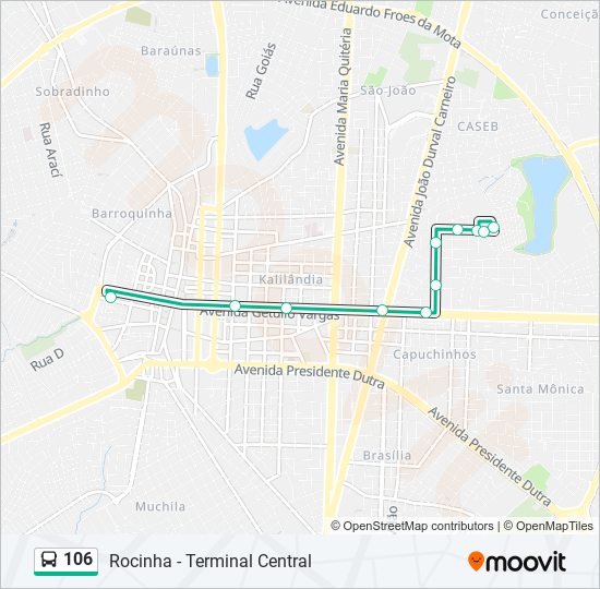 Mapa da linha 106 de ônibus