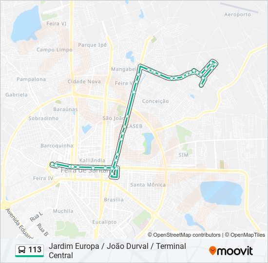 Mapa da linha 113 de ônibus