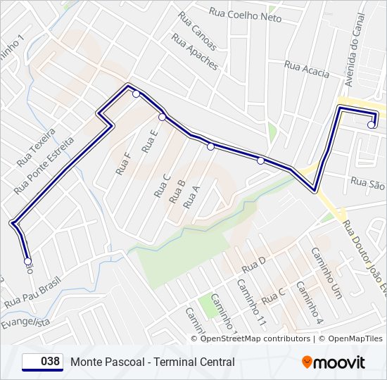 Mapa da linha 038 de ônibus