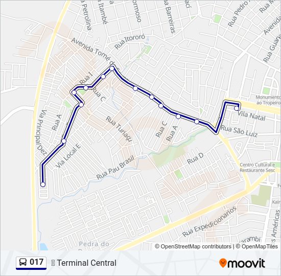 Mapa da linha 017 de ônibus