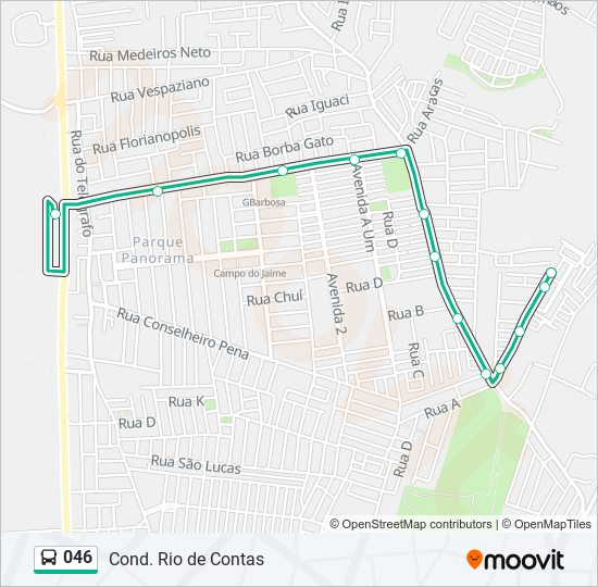 Mapa da linha 046 de ônibus