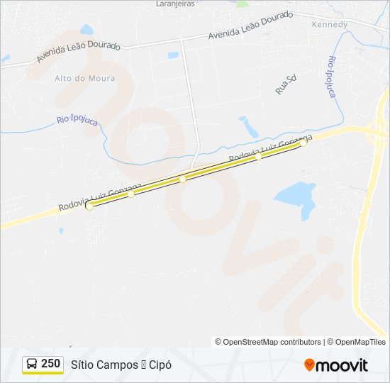 Mapa da linha 250 de ônibus