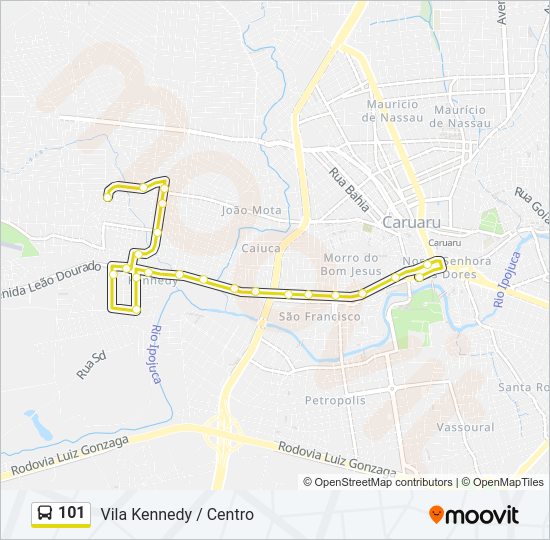 Mapa da linha 101 de ônibus