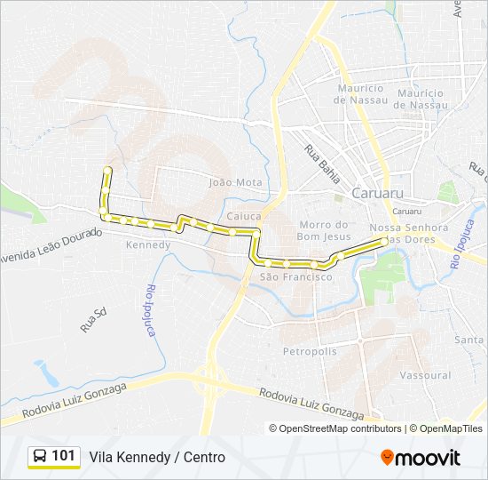 Mapa da linha 101 de ônibus