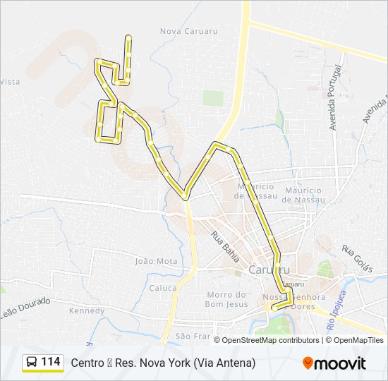 Mapa da linha 114 de ônibus