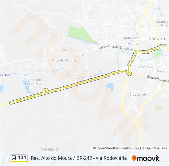 Mapa da linha 134 de ônibus