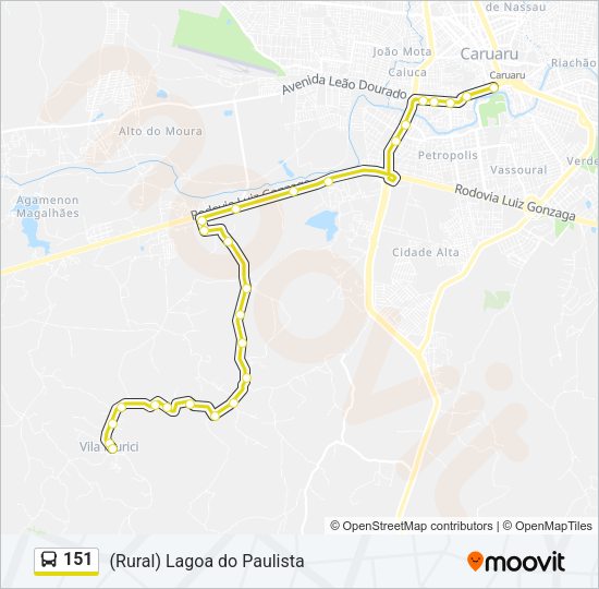 Mapa da linha 151 de ônibus
