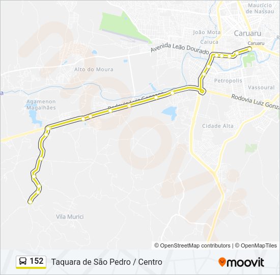 Mapa da linha 152 de ônibus