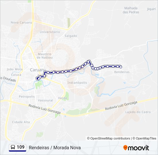 Mapa da linha 109 de ônibus