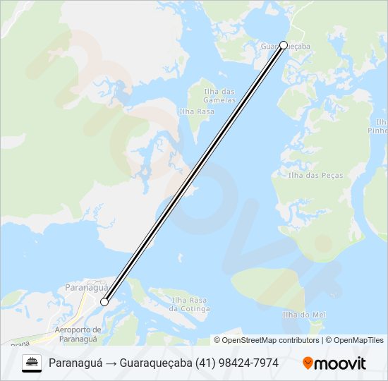 Mapa da linha PARANAGUÁ / GUARAQUEÇABA de barca