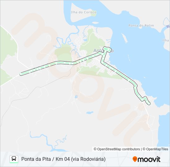 Mapa da linha 04 PONTA DA PITA / KM 04 (VIA RODOVIÁRIA) de ônibus