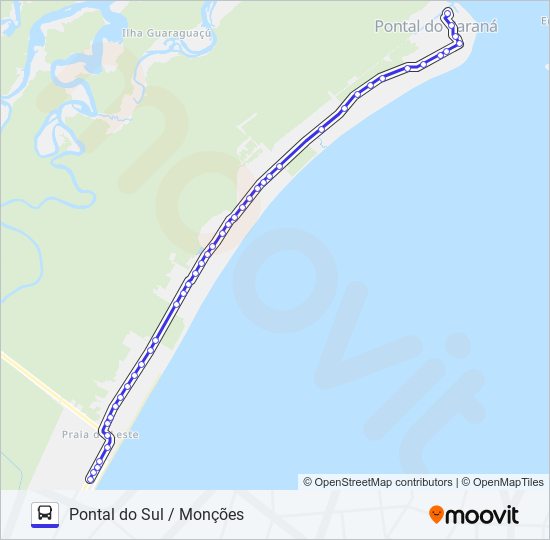 Mapa da linha 001 PONTAL DO SUL / MONÇÕES de ônibus