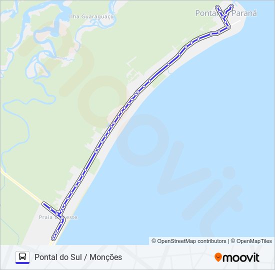 Mapa da linha 001 PONTAL DO SUL / MONÇÕES de ônibus