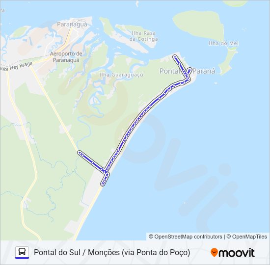 Mapa da linha 003 PONTAL DO SUL / MONÇÕES (VIA PONTA DO POÇO) de ônibus